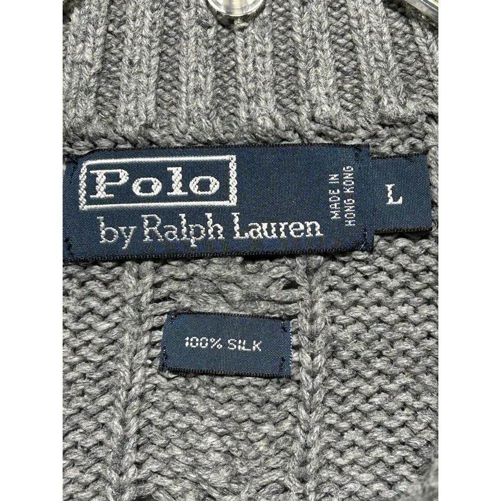 Vintage Polo Ralph Lauren Sweater‎ Mens L Silk Cable Knit Mock Neck Toggle 90s